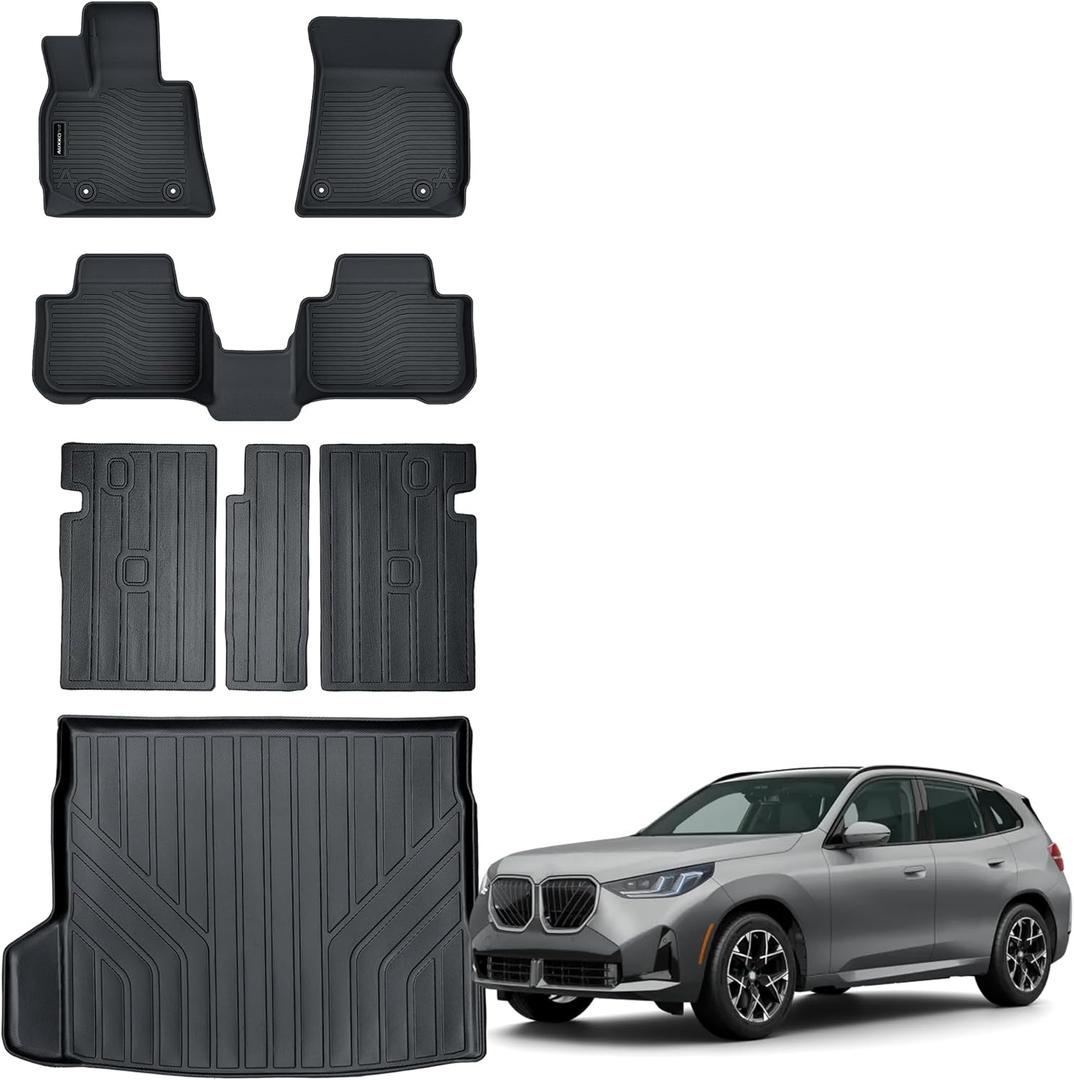 Auxko All Weather Floor Mat & Cargo Mat with Back Seat Mat Fit for BMW X3 30/M50 2025 TPE Floor Liner Mat Accessories for BMW X3 2025 All Season Odorless Anti-Slip Black