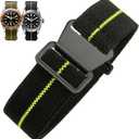 Elastic Nylon Watch Band French Troops Paratrooper Military Parachute Style 18mm 20mm 22mm Hook-and-Loop Premium Striped Fabric Nylon Replacement Watch Strap for Men Women (Black Yellow(Black Buckle))