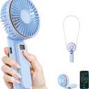 Portable Handheld Fan, Portable Fan Rechargeable, 4000mAh, 180 Adjustable, 6 Speed Wind, Display Electricity in Real Time, USB Rechargeable Foldable Fan, Quiet Personal Fan as Power Bank (Blue Breeze)