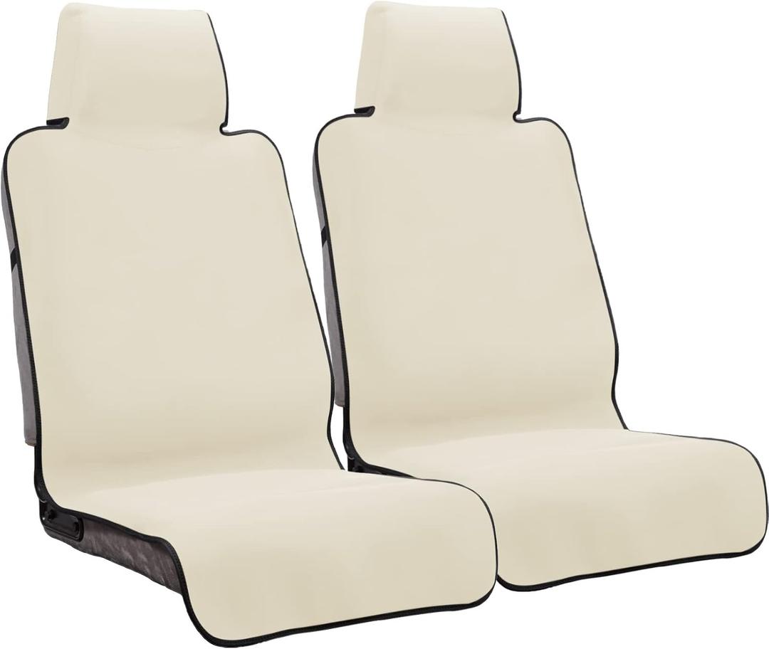 INFANZIA Premium Waterproof Seat Cover Towel Protector Neoprene Universal Fit, Upgraded 100% Washable & Removable Non-Slip Sweat Carseat Towel Covers, Perfect for Gym/Yoga/WorkoutBeige,2PCS