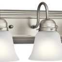 Kichler 24" 3-Light Vanity Bath Light in Brushed Nickel, Modern Bathroom Light with Clear Satin Etched Glass, (24" W x 8" H), 5337NIS