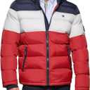 Tommy Hilfiger Men's Down Alternative Hooded Puffer Jacket (Standard and Big & Tall) (Midnight/White/Red)