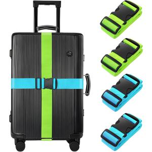 BILIONE 4 Pack Luggage Straps 79" Long Belts Keep Suitcase Secure While Traveling, TSA Approved Add a Bag Premium Accessory for Travel Bag Closure (2PCS Blue + 2PCS Green)