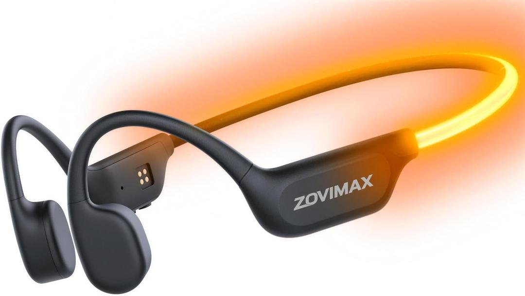 X500 Bone Conduction Headphones with LED Safety Light, Open Ear Bluetooth Sports Headphones, IP67 Waterproof Wireless Headset with Mic for Night Running, Cycling, Workout