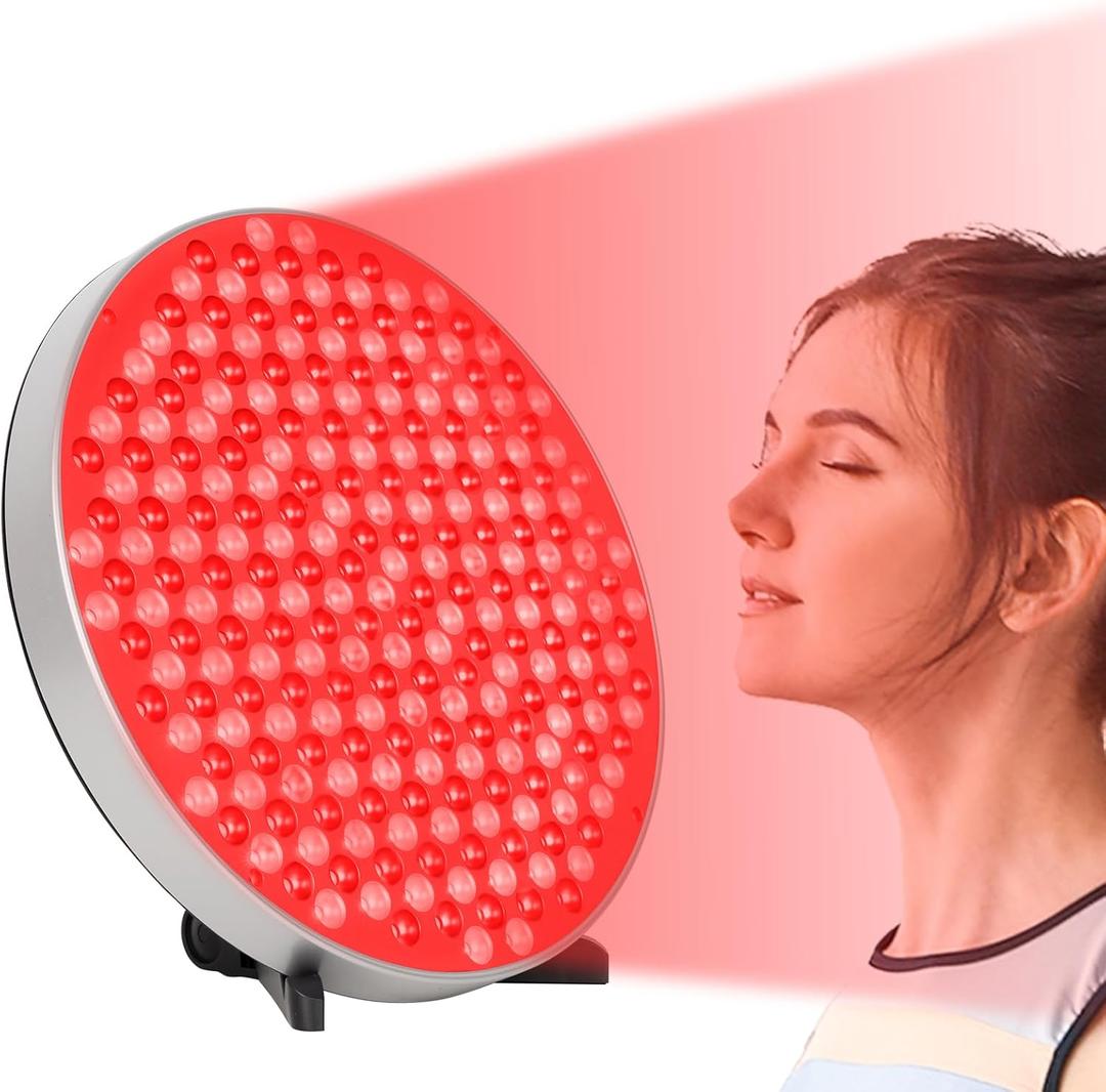 Red Light Therapy Lamp, LED Panel with Stand, Deep 660nm and Near Infrared 850nm Light Combo, Red Light Therapy Device for Body and Face, Skin Beauty, Pain Relief of Muscles and Joints(Round)