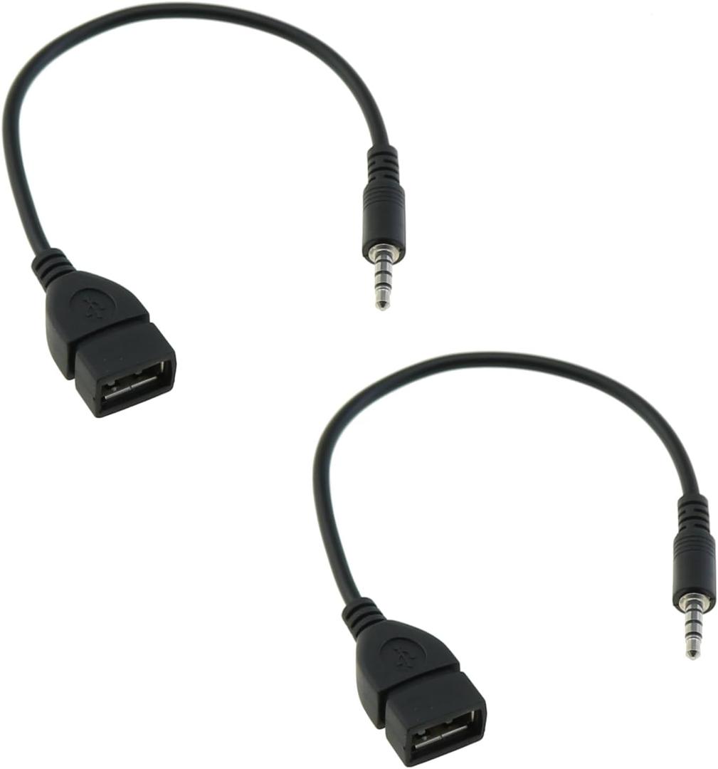 DGZZI 2PCS Black USB to 3.5mm AUX Male Plug Car Audio Cable Auxiliary Adapter Conversion Cord Connector Data Line