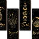 Qunclay 4 Pcs Rustic Boho Wall Decor Moon Phases Wall Art Witchy Room Decor Relax Soak Unwind Breathe Hanging Gothic Minimalist Pediments Farmhouse Moon Sign for Bathroom (black and gold)