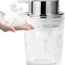 Small Foaming Soap Dispenser, 7 Oz Clear Glass Foam Hand Soap Dispenser for Bathroom, Hand Wash Dispenser with Silver Foam Pump, Refillable Liquid Dish Soap Foam Dispenser for Kitchen
