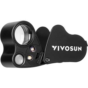 VIVOSUN 30X 60X Illuminated Jewelers Loupe Foldable Magnifier with LED Light for Jewelry Gems Watches Coins Stamps Antiques Black