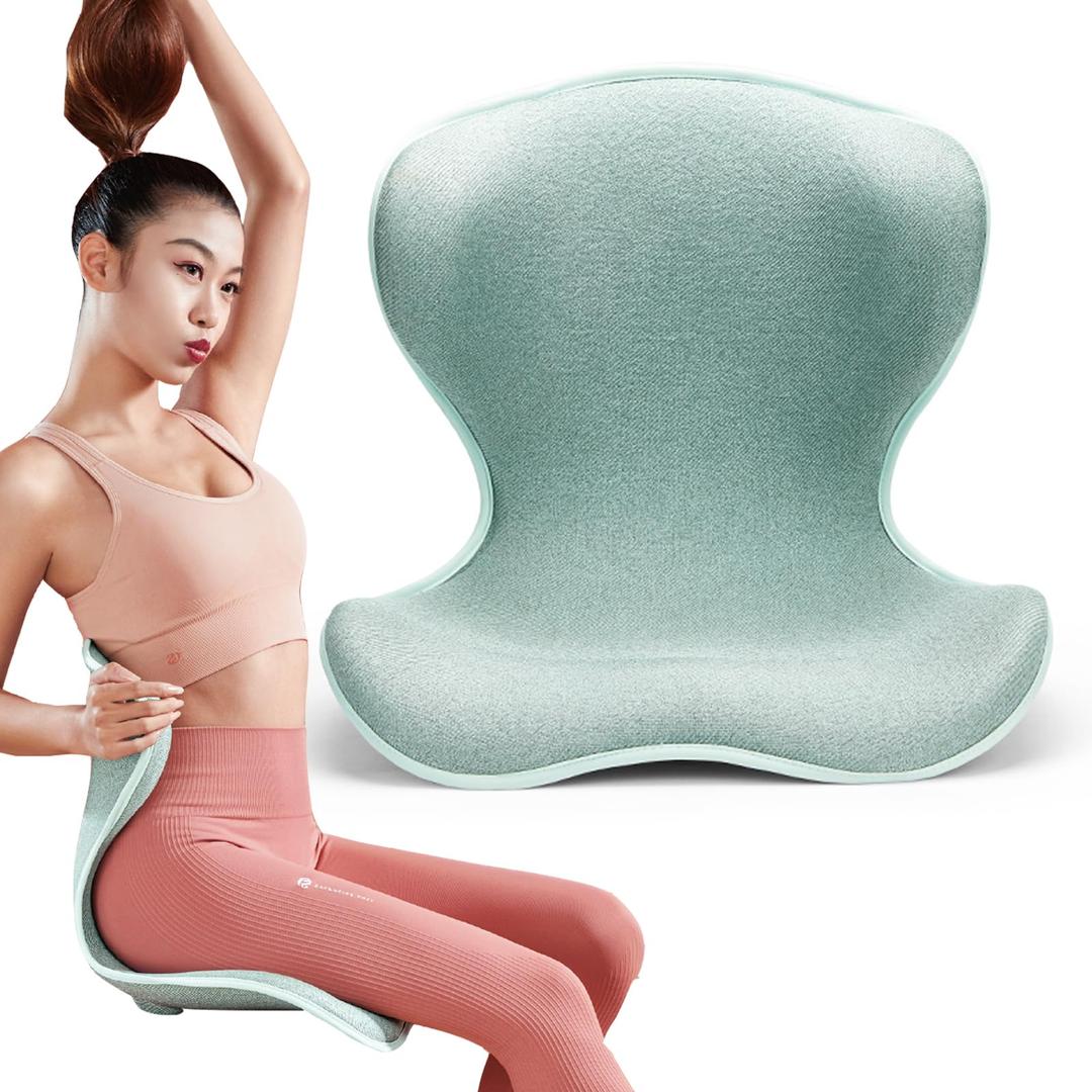 FoKon Ergonomic Back Cushion for Lower Pain Relief, Lumbar Support for Office Chair Back Support for Computer Chairs, Gaming,Home - Working, Improve Posture, Floor Seat,Meditation Chair, (Green)