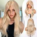 HAIRCUBE Blonde Wig with Bangs for Women Long Wavy Hair Curly Synthetic Wigs for Girls Daily Party Use