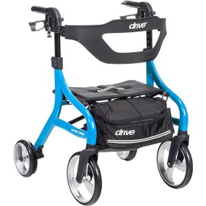 Drive Medical Nitro Sprint Foldable Rollator Walker with Seat, Petite Height Lightweight Rollator with Large Wheels, Folding Rollator, Short Rolling Walker for Seniors and Adults, Blue