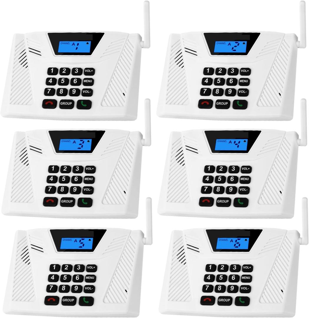 Intercoms Wireless for Home Hands Free, 2024 Upgraded Intercom 5300ft with Automatic Answer, 9 Channel Full Duplex Home Intercom System Fit for Hospital Business House(6 Packs White)