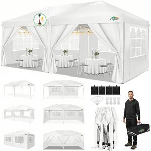 COBIZI 10x20 Pop Up Canopy Tent Commercial Instant Shelter with 6 Sidewalls, Durable Waterproof Portable Gazebo UPF 50+ for Outdoor Party, Wedding, Vendor Events (White)