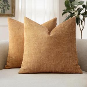 MIULEE Pack of 2 Decorative Throw Pillow Covers Soft Chenille Throw Pillows Solid Textured Cushion Covers Home Decor for Couch Sofa Bedroom Living Room 22x22 Inch,Golden Brown