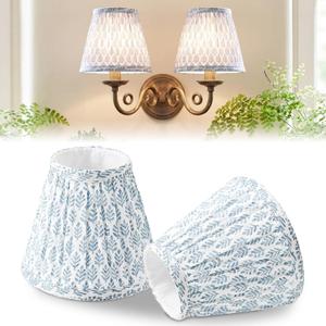 VIHOSE Small Pleated Lamp Shades Set of 2 Blue Tree Slant Small Sconce Lampshades Clip on Bulb 3" Top x 5.5" Bottom x 4.7" Classic Pleated Style Bulb Cover for Wall Sconces Pendant Lighting Chandelier