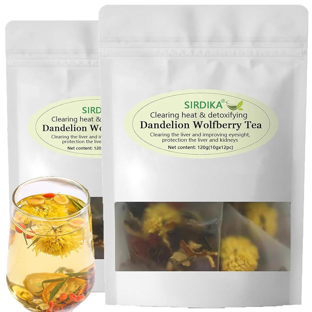 Dandelion Wolfberry Tea Bags - Dandelion Wolfberry Tea Organic, Dandelion Wolfberry Tea Kidney, Liver Tea Chinese Wolfberry Tea with Seven Herbal Ingredients (2 BAG), Best By: 2026/04/12