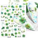 3 x 12 Sheets St Patricks Day Nail Art Stickers - Irish Shamrock 3D Self Adhesive Nails Designs - Green Glitter Nail Stickers for St Patricks Day Accessories for Women - DIY Holiday Nails Decorations