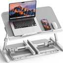 Adjustable Laptop Stand for Bed, Potuopy Leather Laptop Desk Bed with Foldable Legs, Portable Bed Table Tray Tray on Couch Floor Bed for Writing Eating Drawing Working, Grey (21.65"*13")