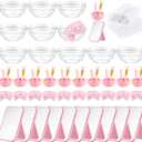 6 Set Pink Spa Party Supplies for Women Include Facial Mask Bowl with Stick Spatula Silicone Brush Mirror Headband Towel for DIY Spa Sleepover Slumber Wedding Birthday Party Favor