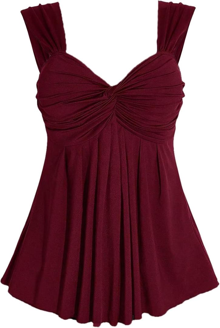 SOLY HUX Women's Plus Size Babydoll Tops Twist Front Sleeveless Peplum Flowy Going Out Top Pure Burgundy X-Large Plus