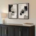 Framed Neutral Abstract Floral Wall Art for Bedroom, Set of 2 Black and Beige Minimalist Canvas Prints Paintings Artwork for Walls, Modern Elegant Pictures for Living Room Dining Room Wall Decor 16x24 In, 16" W X 24" H X 2pcs