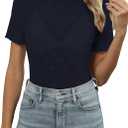 Women's Mesh Lace Top Sheer Short Sleeve T Shirt Mock Neck Summer Blouses (Blue) Medium