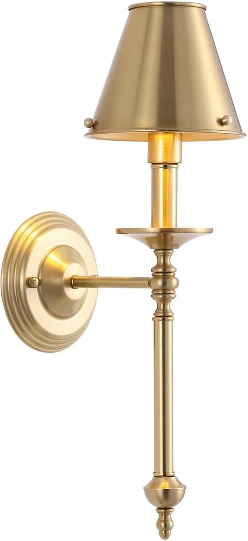 Brushed Brass Wall Sconce Modern Gold Bathroom Wall Lighting Vanity Light Fixtures with Metal Lampshade Industrial Mid Century Wall Mount Lights for Living Room Bedroom Stairs Corridor Mirror