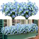 4 Bundles Artificial Daffodils Flowers, Fake Artificial Greenery UV Resistant No Fade Faux Plastic Plants for Wedding Bridle Bouquet Outdoor Home Garden Kitchen Office Table Vase(Blue)