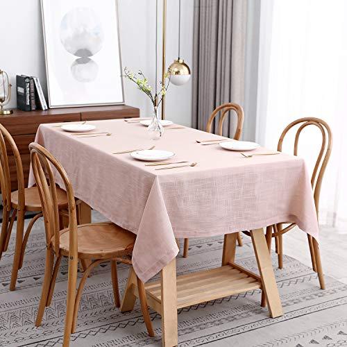 maxmill Lux Faux Linen Table Cloth with Slubby Texture Wrinkle Resistant Anti-Shrink Soft Tablecloth for Kitchen Dining Tabletop for Buffet Banquet Parties Rectangle 60 x 140 Inch Blush