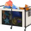 StorageWorks 210 Gallon Pool Float Storage, Mesh Pool Toy Storage Bin with Wheel and Side Pockets, Large Swimming Organizer, Outdoor Noodles Holder, Beige
