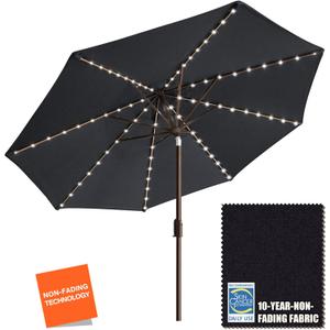 EliteShade USA 10-Year-Non-Fading Solar 9ft Market Umbrella with 80 LED Lights Patio Umbrellas Outdoor Table Umbrella with Ventilation, Black