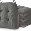 AddGrace Dining Chair Cushions Set of 4 Non-Slip Bottom Kitchen Chair Pads with Ties for Indoor Kitchen Furniture Comfy Soft Seat Cushions for Dining Room 18 x 16 x 3inch Grey
