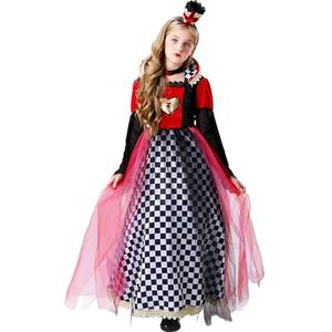 ZEXIGLAD Queen of Hearts Costume Kids Alice In Wonderland Girls Red Heart Queen Girls Halloween Costume Fancy Evil Dress Outfit with Crown 12-14Y Red Heart 150CM
