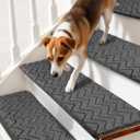 15 Pieces Ultra Plush Bullnose Carpet Stair Treads 9.5"x30" Non Slip, Self Adhesive, Pet Friendly, Washable, Reusable, Skid Resistant Indoor Stair Mats with Iron-Reinforced Edge (Wave & Gray)