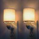 Vintage Plug in Night Light with On Off Switch, 2-Pack Replaceable Blub LED Night Lights Plug into Wall Socket, Bright Nightlight with Linen Fabric Lamp Shade for Adult Bedroom Bathroom Hallway