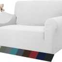 ZNSAYOTX 1 Piece Jacquard Couch Covers for 2 Cushion Couch High Stretch Loveseat Slipcover for Pets Dogs Anti Slip Love Seat Sofa Slipcover Furniture Protector (Medium, White) (Medium (55"-69"))
