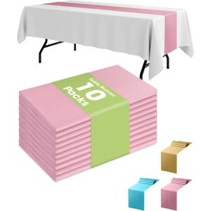 Pureegg Pink Table Runner - 10 Packs, 14''  107'' Plastic Table Runners, Stain-Proof & Water Resistant Table Decoration, Disposable Table Runner for Meetings, Weddings, Birthday Parties