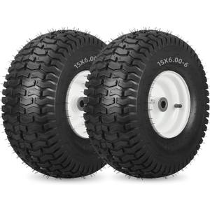 15x6.00-6 Rubber Lawn Mower Tire and Wheel, 2 Pcs Replacement 15x6-6nhs Riding Mowers Lawn Tire and Wheel with 3/4" Bushing, 3" Centered Hub