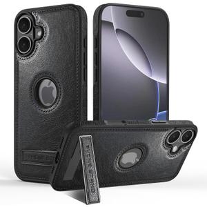Leather Case for iPhone 17 Case, Protective Slim with Kickstand Shockproof Phone Cases, Built-in Invisible Stand Compatible with iPhone 17 6.3'' (Black)
