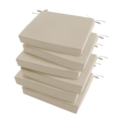 Outdoor Chair Cushions Set of 6: Waterproof & Fade Resistant Seat Cushion for Patio Furniture - 18.5 x 16 x 2 Inch Chair Pads with Ties and Hidden Zipper - Patio Chair Cushion Replacement, Beige
