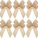 Xinnun Set Of 6 Christmas Burlap Bows Knot Handmade Ribbon Bows Natural Rustic Burlap Wreath Decorative Bowknot Ornament for Christmas Decorate Tree Festival Holiday Party Supplies (Beige, Plain Style)