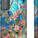 for Samsung Galaxy S23 - Dual-Layer Hard Shell + Silicone Cover - Shockproof Protective Phone Case for Women Girls- Stained Glass Bloom Flower