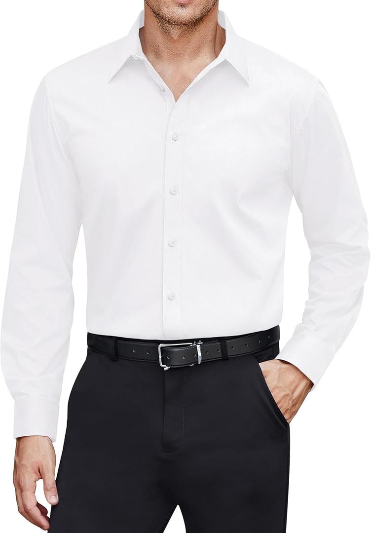 J.VER Men's Dress Shirts Stretch Stain Shield Long Sleeve Solid Formal Shirt Business Casual Button Down Shirts (5X-Large, White)