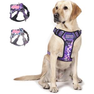 BUMBIN Tactical Dog Harness for Large Dogs No Pull, Famous TIK Tok No Pull Dog Harness, Fit Smart Reflective Pet Walking Harness for Training, Adjustable Dog Vest Harness with Handle Purple Camo L (L(Neck:19-25", Chest:21-35"))