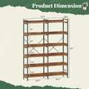 Huuger 6 Tier Bookshelf, Corner Bookshelf with 12 Open Shelves and Raised Baffle, 47.2 Inch Straight Wide Bookcase with Metal Frame and Wooden Board, Adjustable Feet, Rustic Brown
