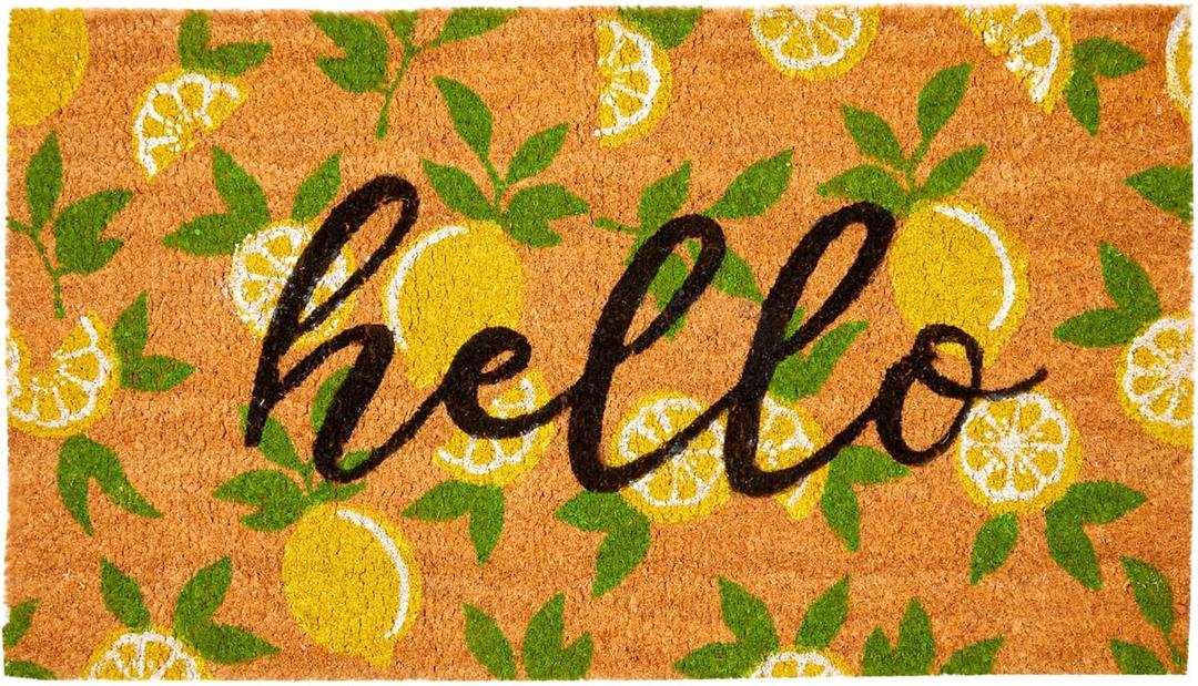 Juvale Nonslip Coco Coir Front Door Welcome Mat, Hello Lemon-Outdoor-Rug (17 x 30 in) - Doormat Outdoor Entrance