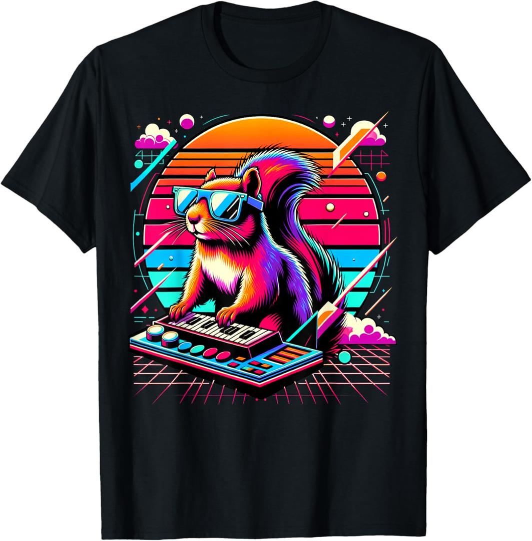 Mens, Womens and Kids Vintage Retro Squirrel Lover T-Shirt (Small, Black)