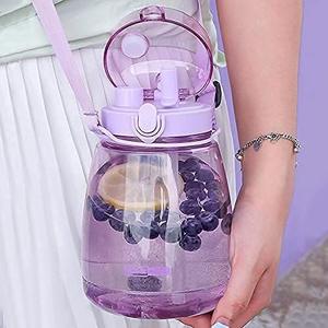 Kawaii Water Bottle with Straw 45oz with Two Ways to Dinking Modern Cute Water Jug With Strap for Women/Teen Girl/School, Purple