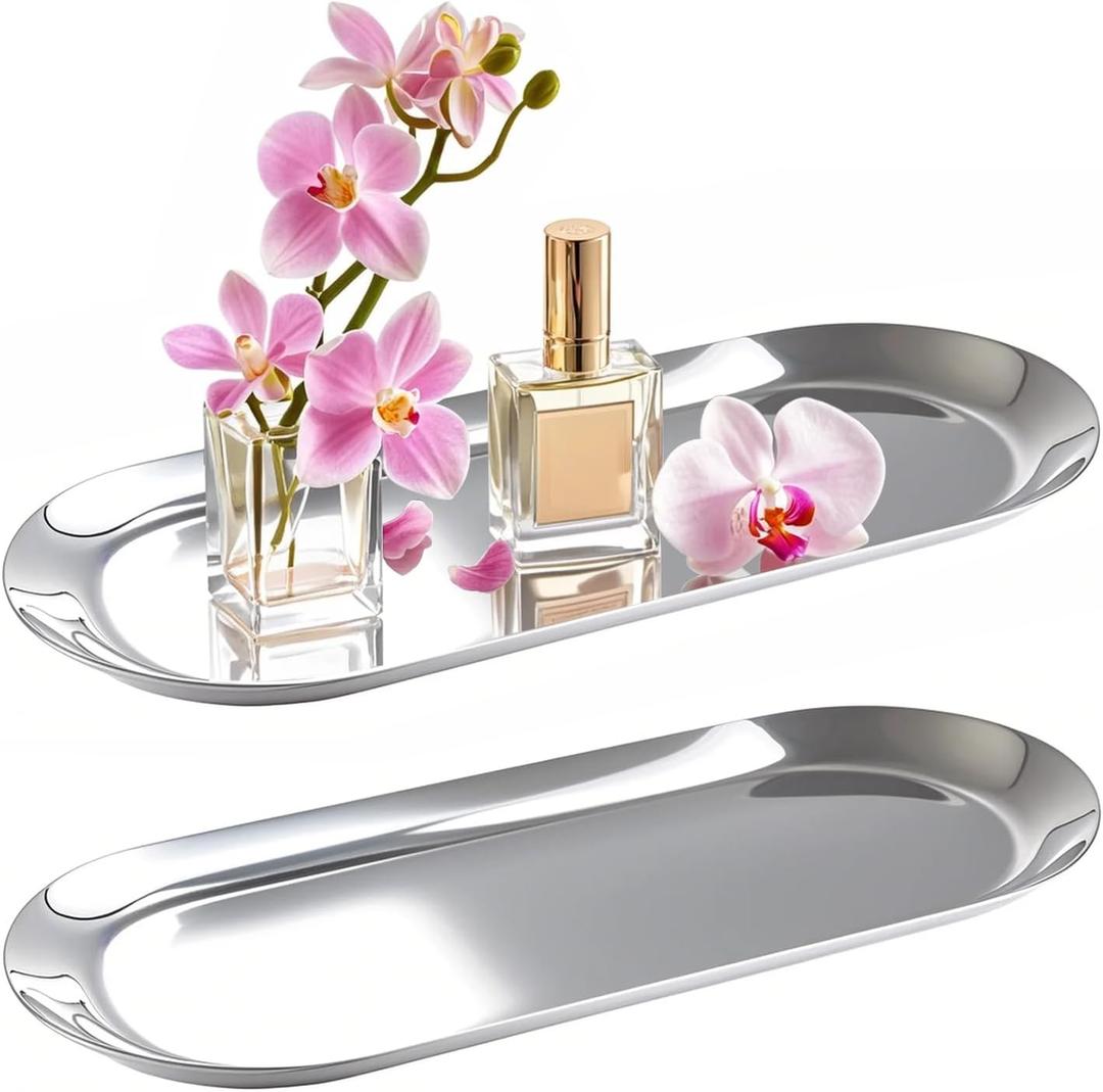 Silver Tray, Vanity Trays for Bathroom and Dresser Counter, 10", 2 Pack